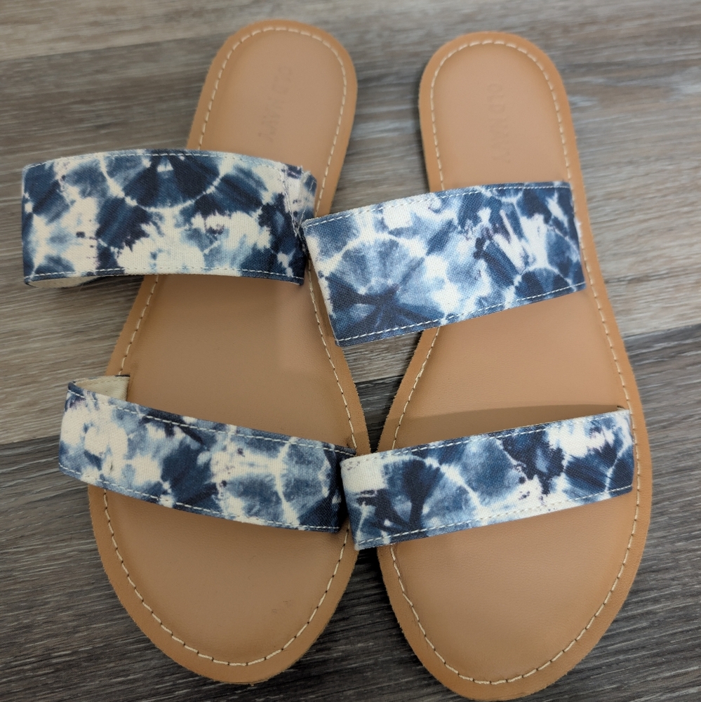 NWOT•Old Navy Blue Tie-Dye Double Strap Women's Sandals•Size 9